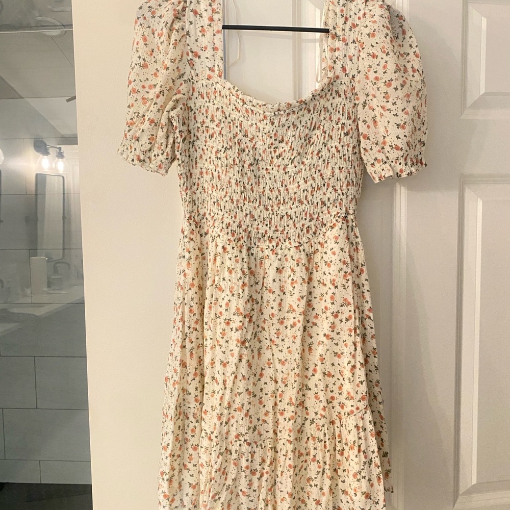 Mine Cream Floral Midi Dress